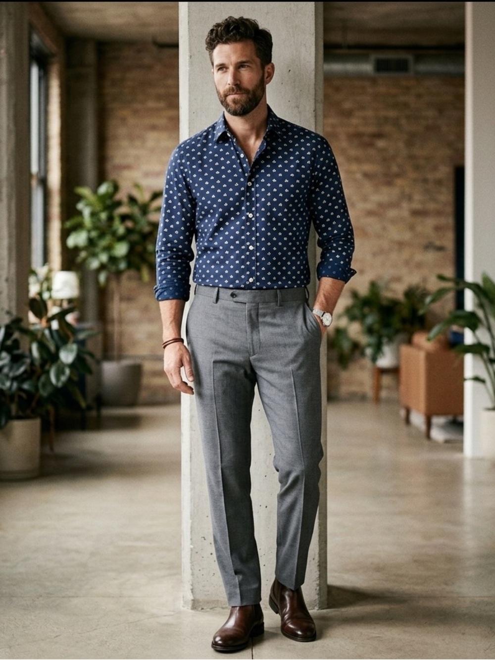 Navy Blue Floral Men's Shirt